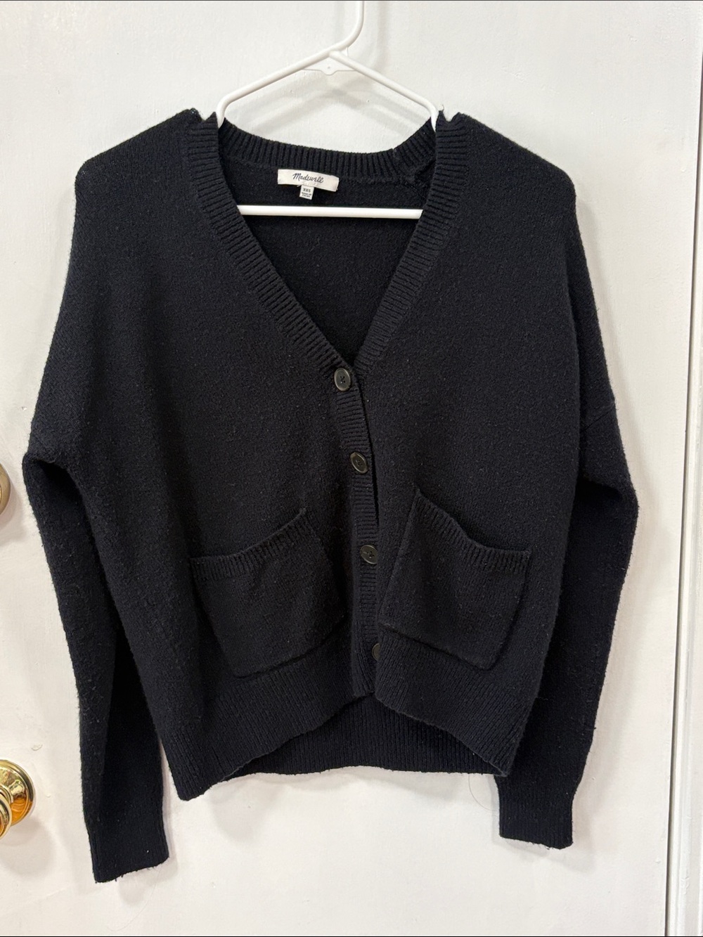 Madewell Black V-Neck Button Cardigan with Patch Pockets